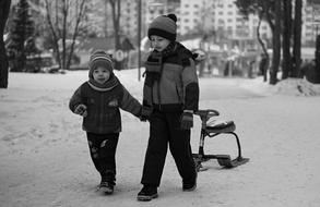 children at Snowy Winter in russia