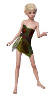 fairytale elf in a green dress on a white background