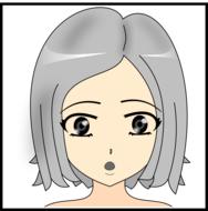 Cute portrait of the manga girl with grey hair, at white background, clipart