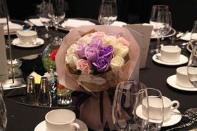 beautiful bouquet of flowers with cups