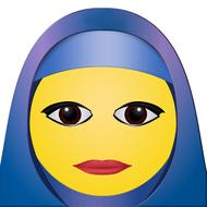 yellow smiley face in hijab blue