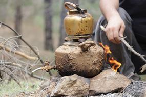 iron kettle on the fire