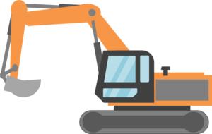 Model of the orange earth-moving machinery, at white background, clipart