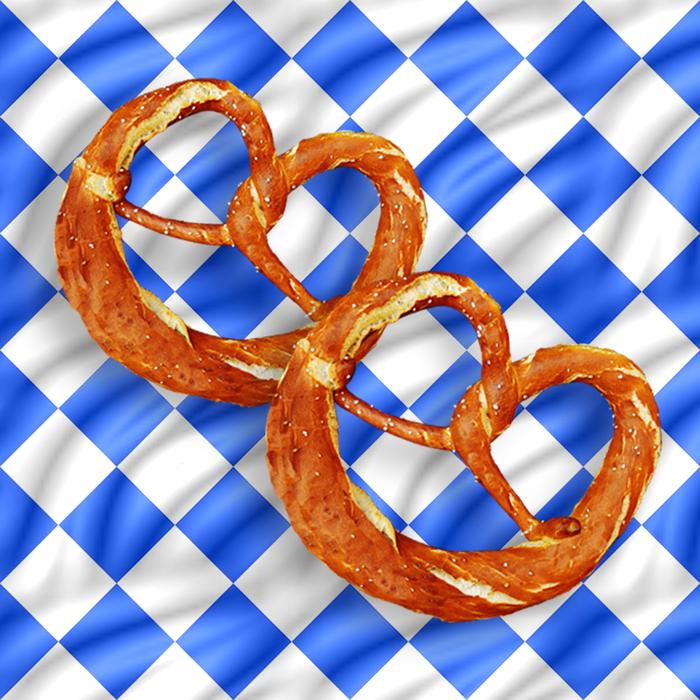 salted pretzels on the blue table