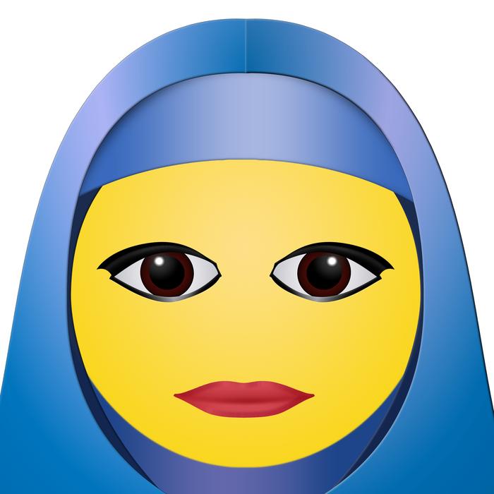 yellow smiley face in a blue burqa