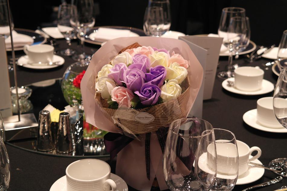 beautiful bouquet of flowers with cups