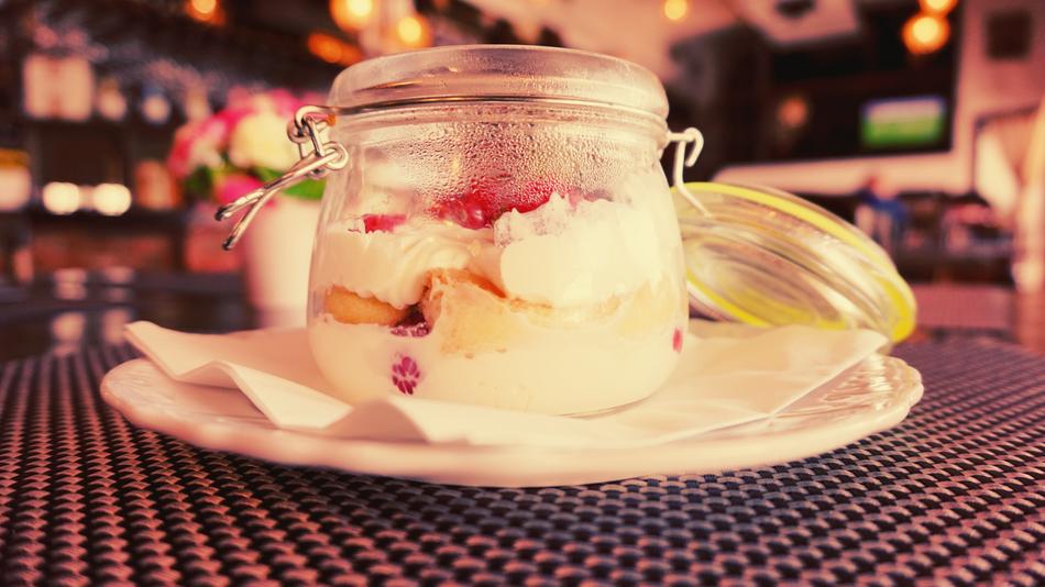 Sweet creamy tiramisu in a jar