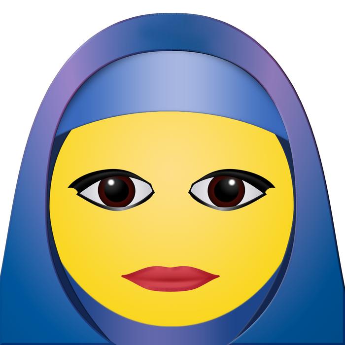 yellow smiley face in hijab blue