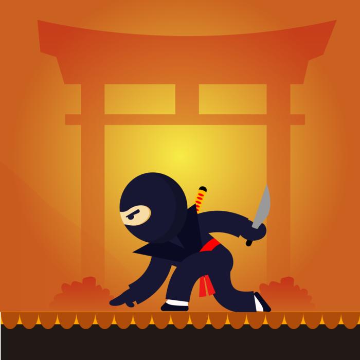 Japanese landscape with the ninja with blade, clipart