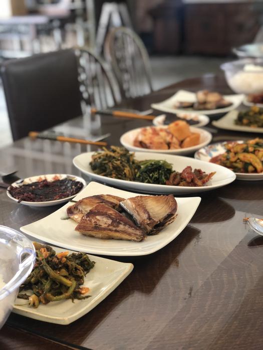 Meat and vegetables on plates at the restaurant