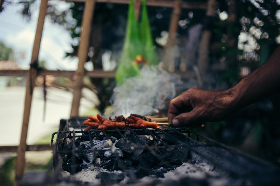 grilled meat on coals