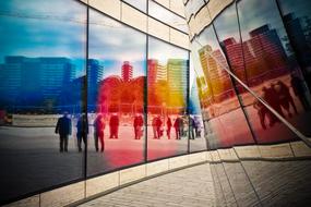 reflection of city on Modern Glass facade, germany, dusseldorf