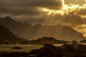Beach mountains at Sunset