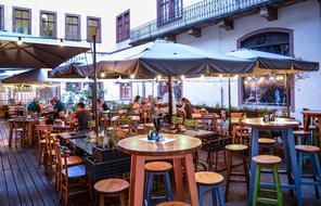 beautiful restaurant with lamps