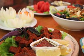 spicy meat with vegetables and sauce