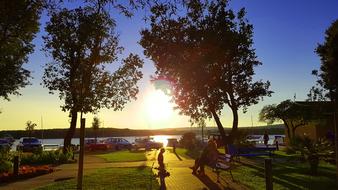 Family At park at sunset