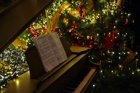 Piano at christmas lights