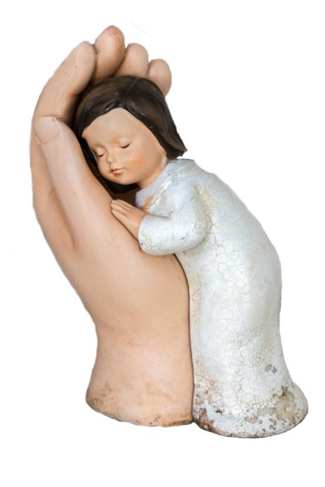 Figure of the angel leaning on the hand, at white background, clipart