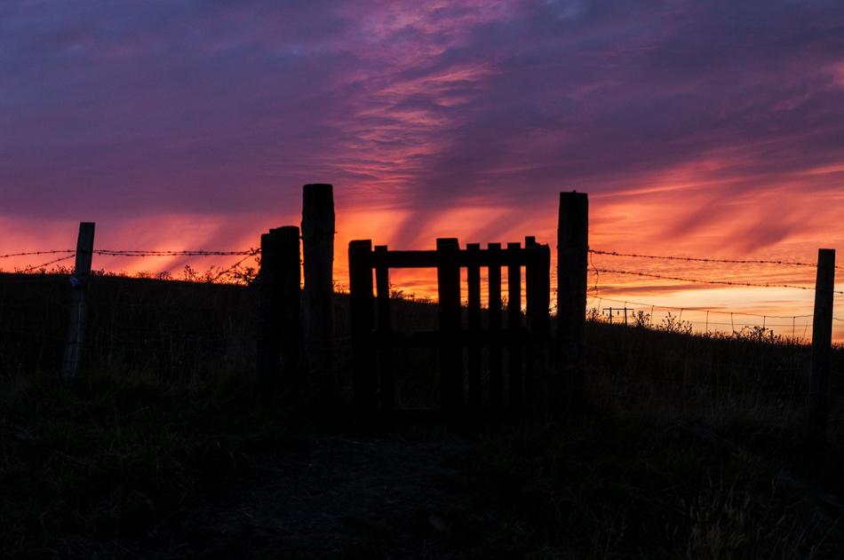 silhouette of a fence with sunset