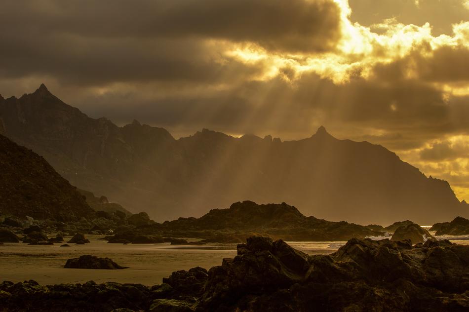 Beach mountains at Sunset