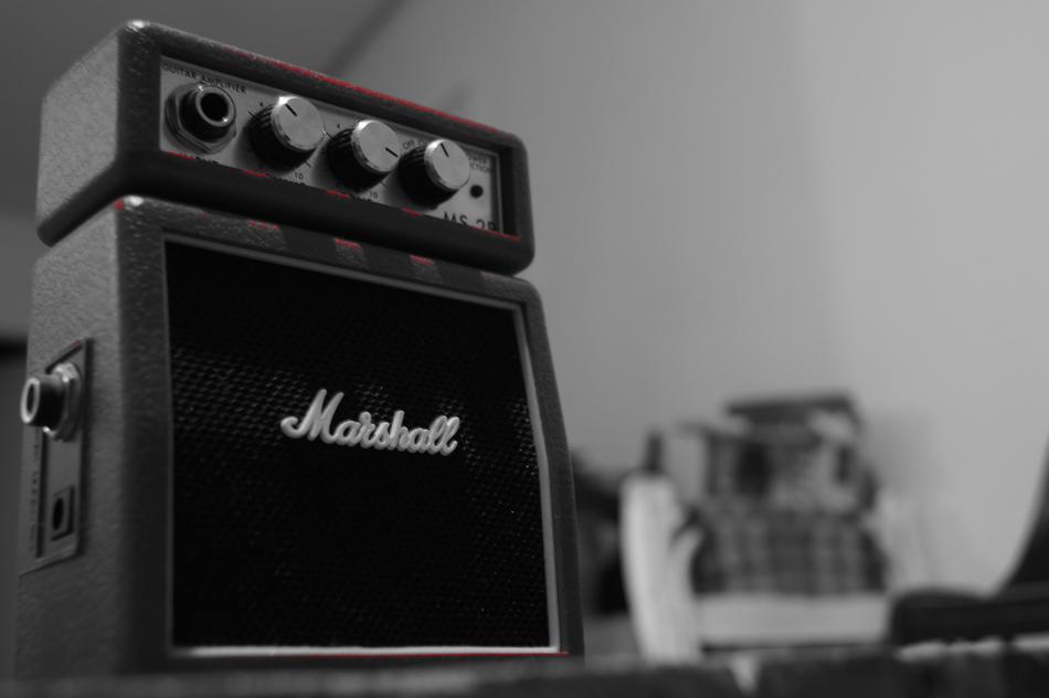 Black and white photo with beautiful Marshall sound box