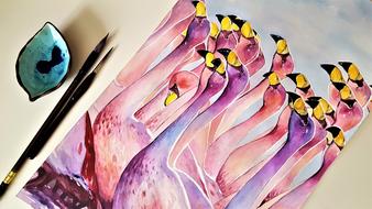 Art Painting The Greater Flamingo