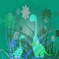 dinosaur silhouettes on green floral background