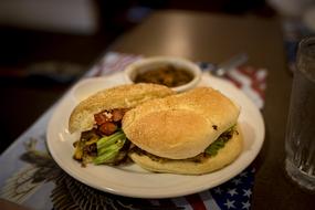 delicious burger with gravy on the plate