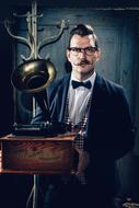 man with gramophone