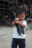 Asian Children Boy and bicycles