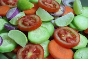 sliced vegetables in a salad