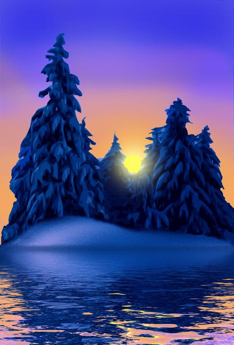 illustration vector winter sunset