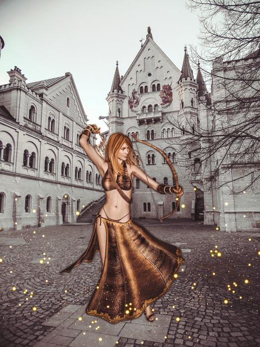 Girl as medieval Archer, Collage