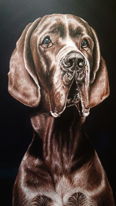 painting dog brown dark portrait