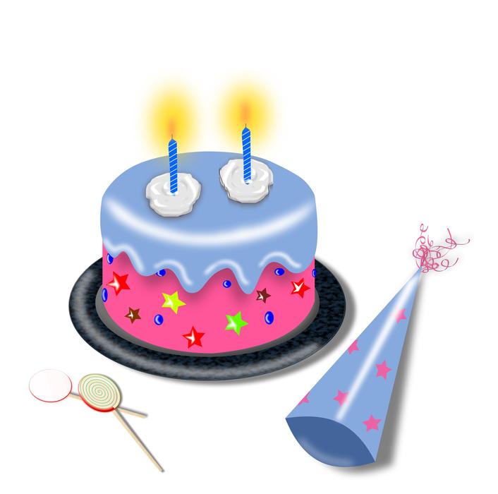 birthday cake with candles and a cap