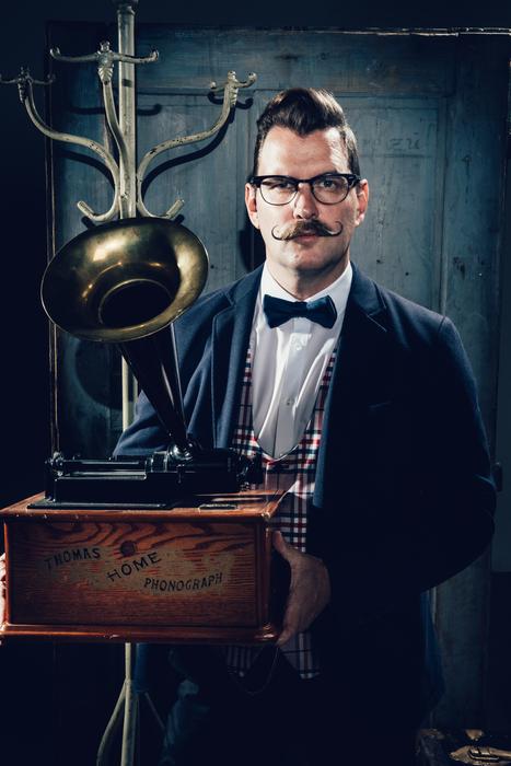 man with gramophone