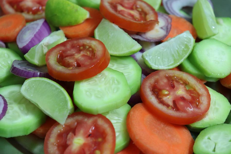 sliced vegetables in a salad