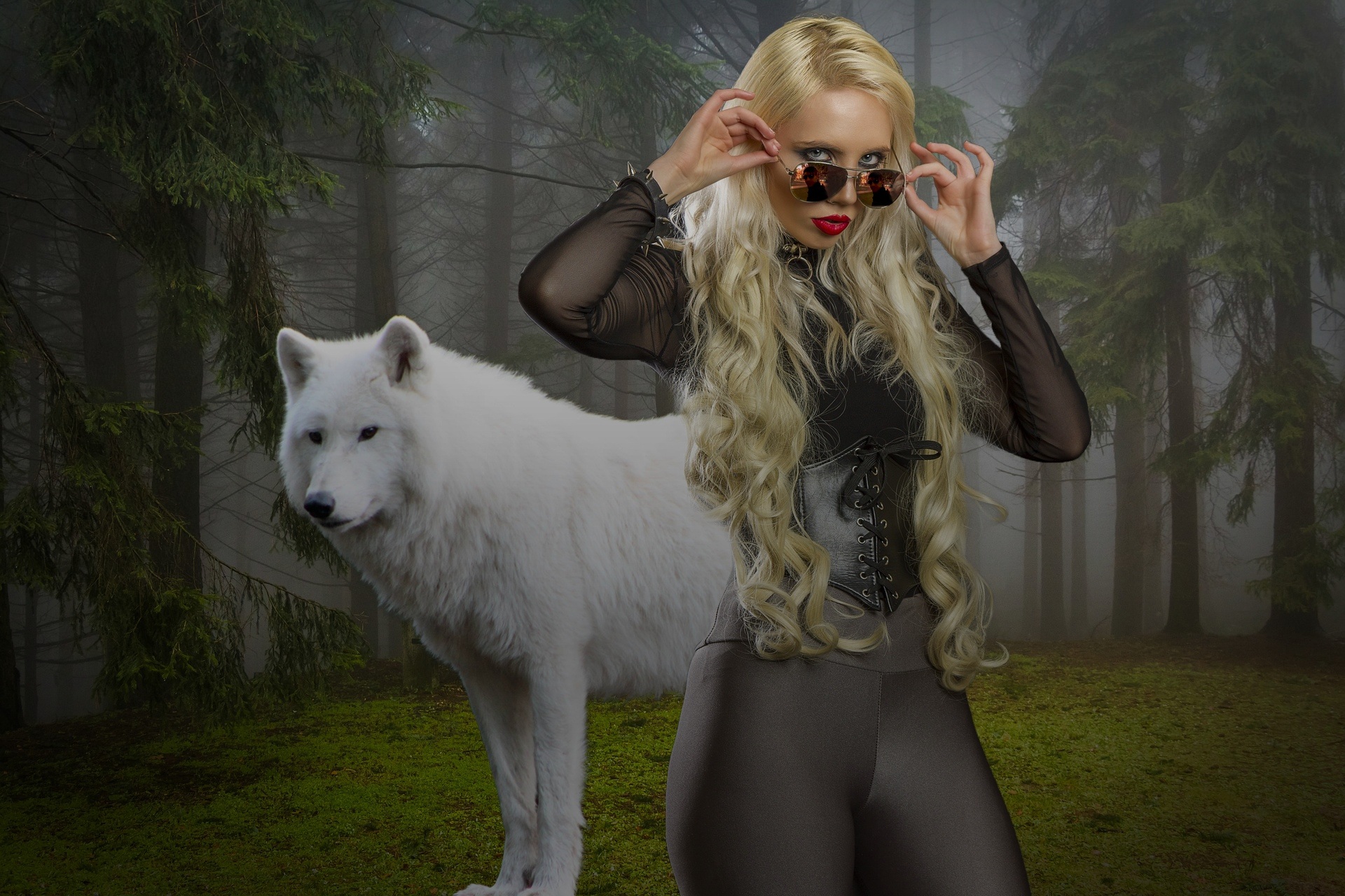 Волк и девушка блондинка
