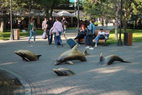 Sculpture Dolphins Asphalt