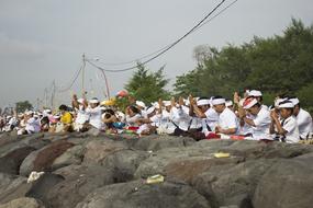 people praying by the trees