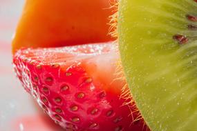 Close up of kiwi and strawberries
