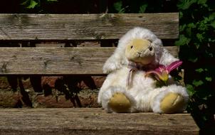 Sheep toy on bench