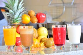 delicious juices on the fruit table