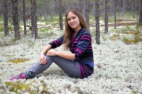 Girl in White Moss Pine Forest