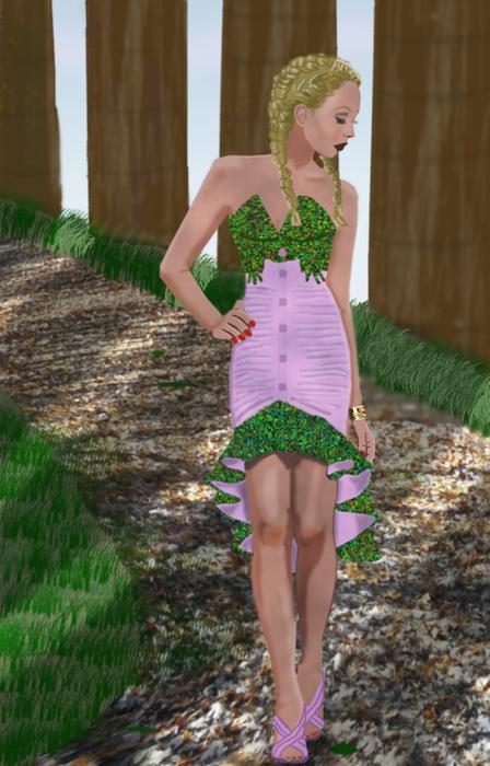 girl in a dress by the road