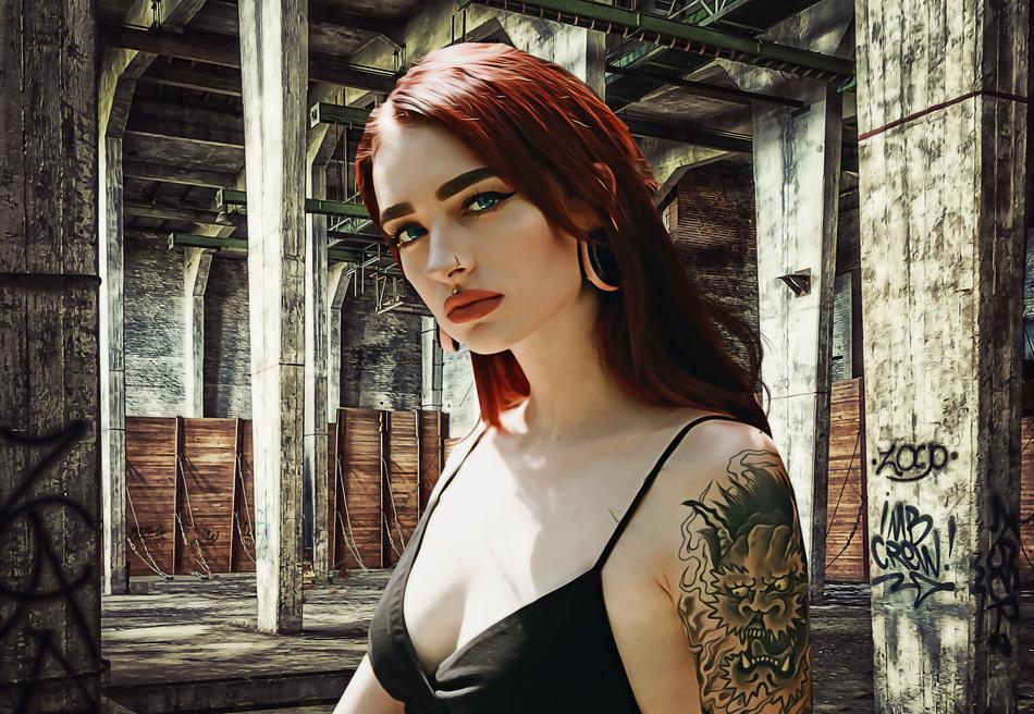 the girl with the red hair is beautiful.