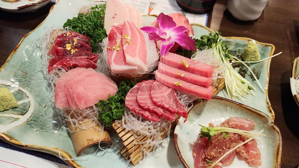 delicious meat on the table and sushi