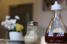 salt and sauce on the table