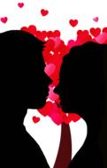 silhouette of couples with hearts