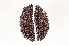 Roasted coffee beans on a white table
